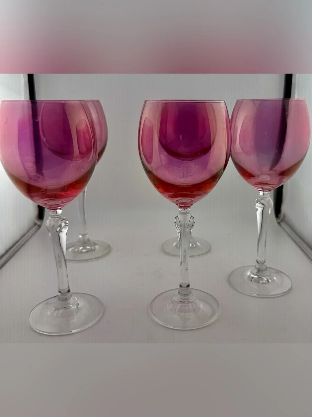 5 Colony Bijoux Pink (Iridescent) wine glasses. 8oz
